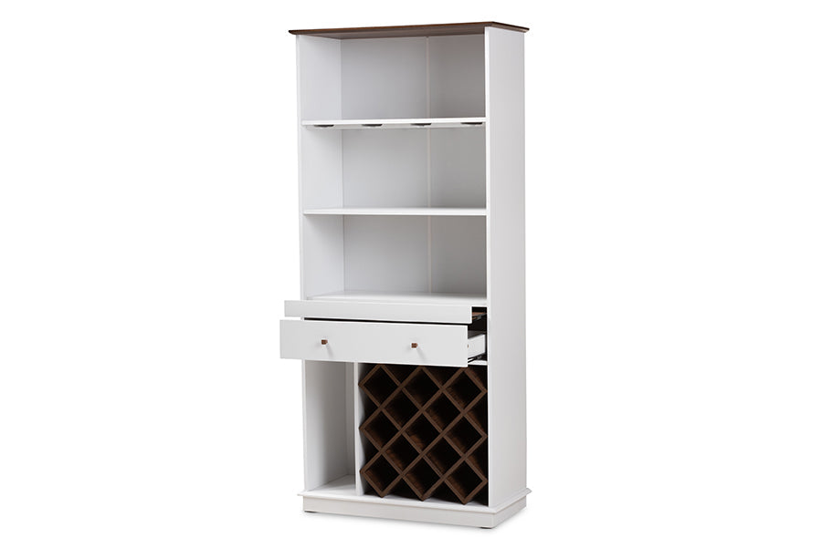 Baxton Studio Serafino Mid-Century Modern Dark Grey and Oak Finished Wood Wine Cabinet