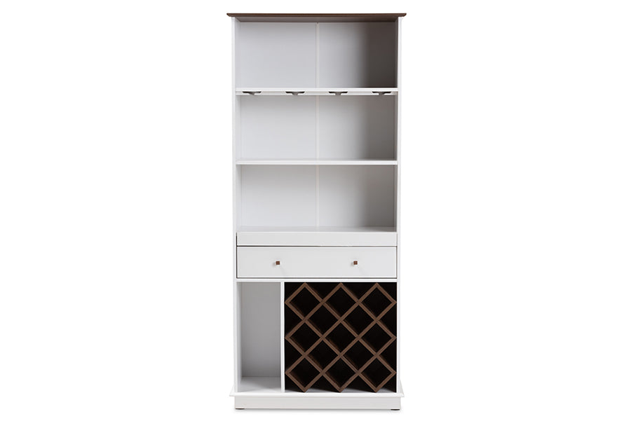 Baxton Studio Serafino Mid-Century Modern Dark Grey and Oak Finished Wood Wine Cabinet