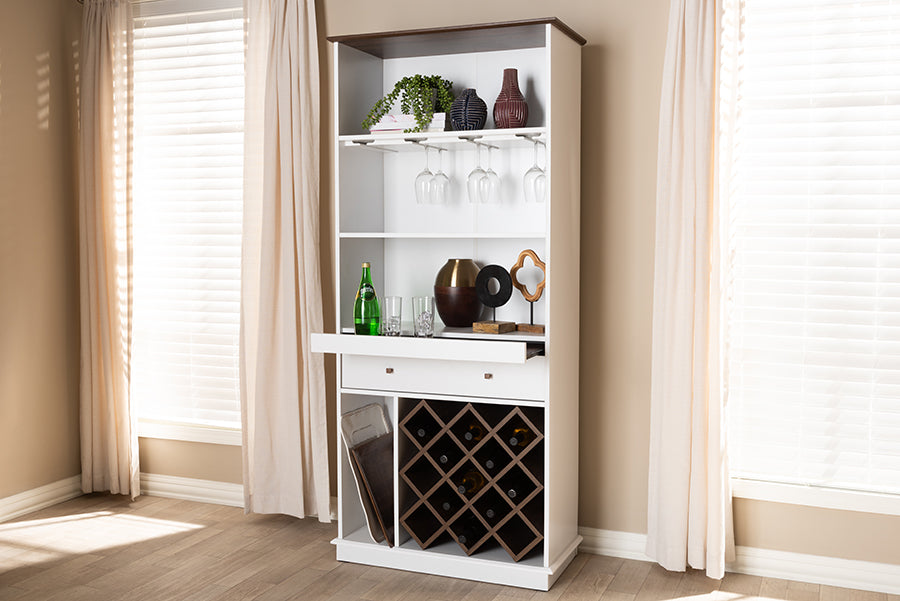 Baxton Studio Serafino Mid-Century Modern Dark Grey and Oak Finished Wood Wine Cabinet
