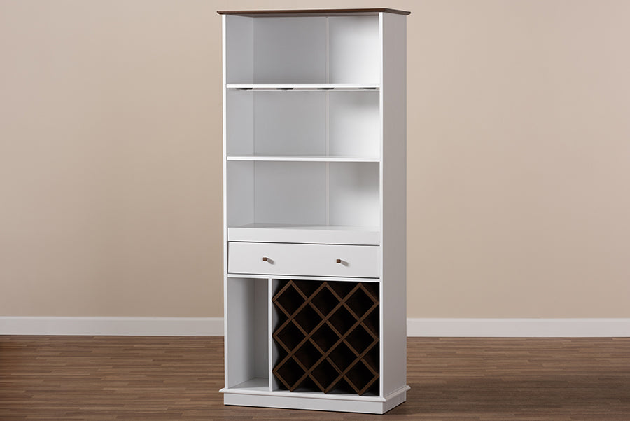 Baxton Studio Serafino Mid-Century Modern Dark Grey and Oak Finished Wood Wine Cabinet