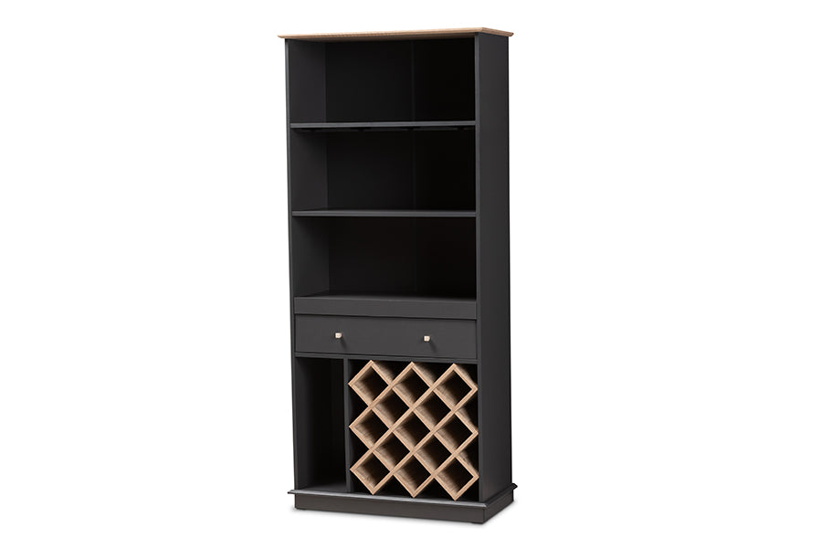 Baxton Studio Mattia Modern and Contemporary Dark Grey and Oak Finished Wood Wine Cabinet