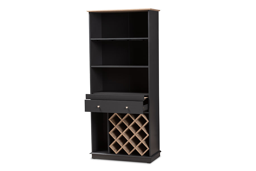 Baxton Studio Mattia Modern and Contemporary Dark Grey and Oak Finished Wood Wine Cabinet