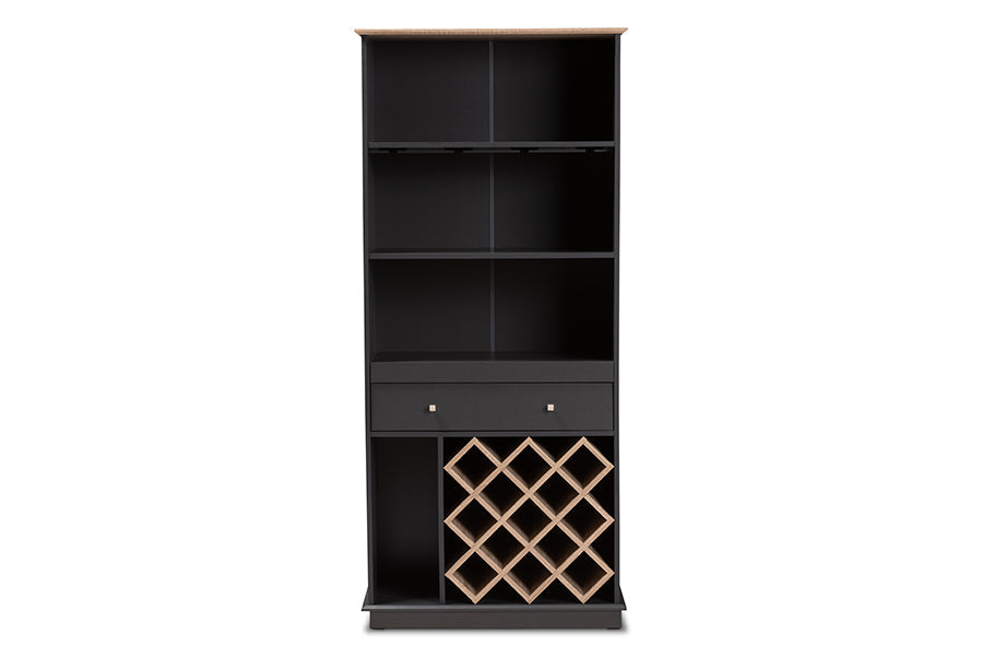 Baxton Studio Mattia Modern and Contemporary Dark Grey and Oak Finished Wood Wine Cabinet