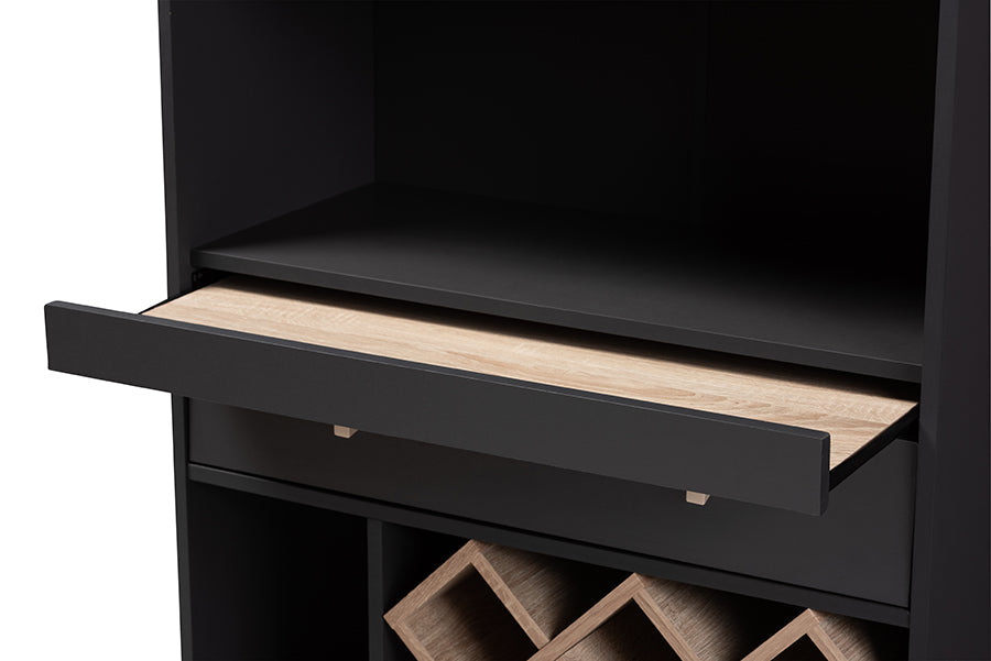 Baxton Studio Mattia Modern and Contemporary Dark Grey and Oak Finished Wood Wine Cabinet