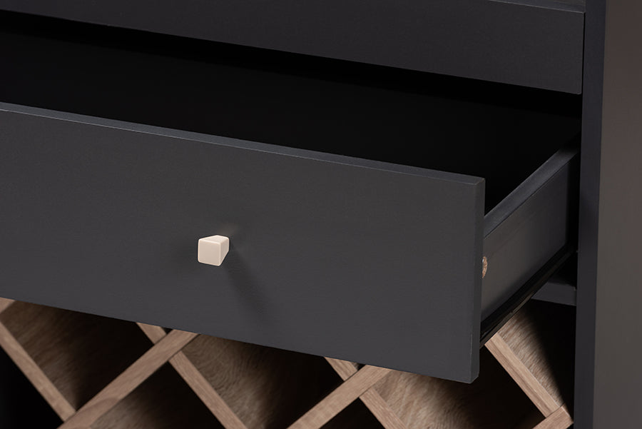 Baxton Studio Mattia Modern and Contemporary Dark Grey and Oak Finished Wood Wine Cabinet