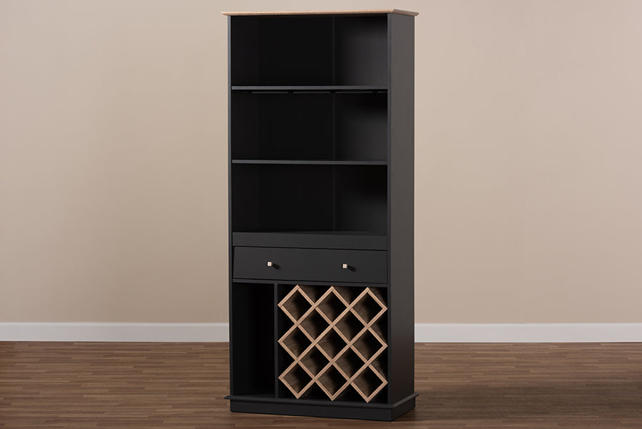 Baxton Studio Mattia Modern and Contemporary Dark Grey and Oak Finished Wood Wine Cabinet