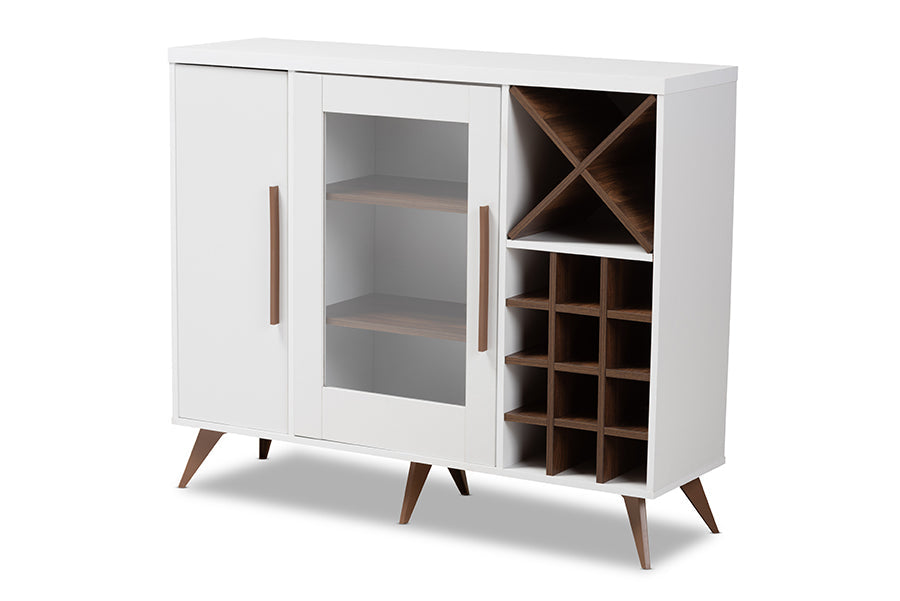 Baxton Studio Pietro Mid-Century Modern White and Brown Finished Wine Cabinet
