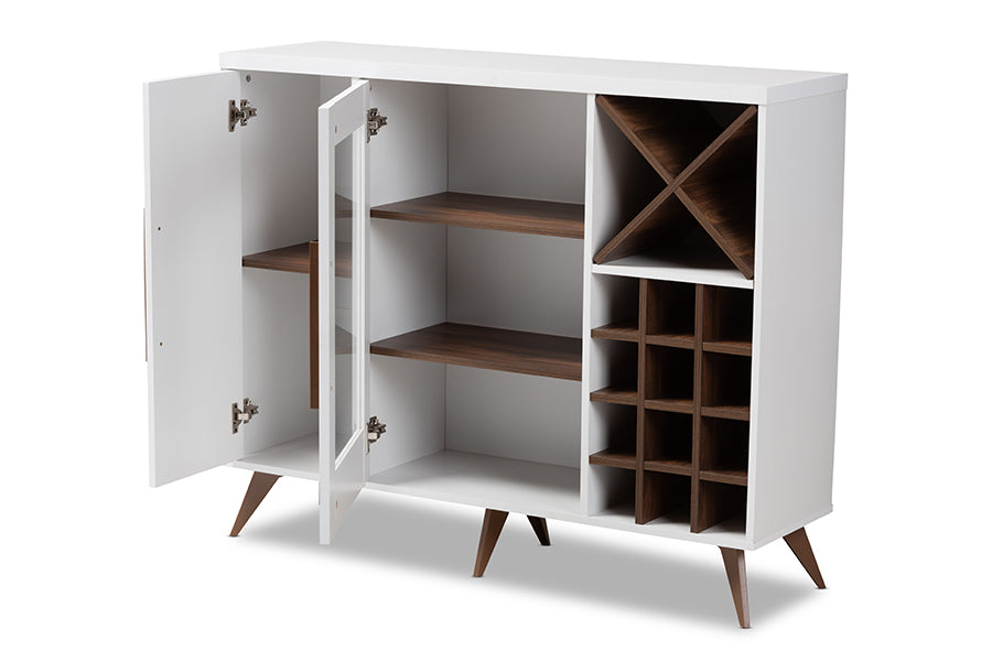 Baxton Studio Pietro Mid-Century Modern White and Brown Finished Wine Cabinet