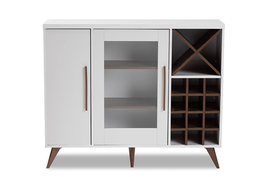 Baxton Studio Pietro Mid-Century Modern White and Brown Finished Wine Cabinet