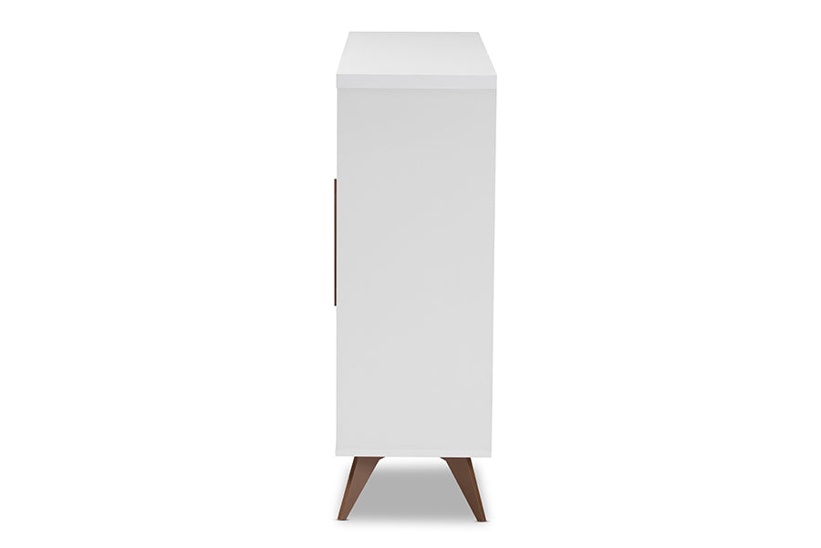 Baxton Studio Pietro Mid-Century Modern White and Brown Finished Wine Cabinet