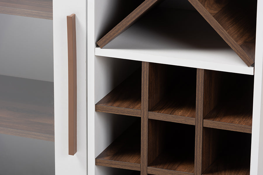 Baxton Studio Pietro Mid-Century Modern White and Brown Finished Wine Cabinet