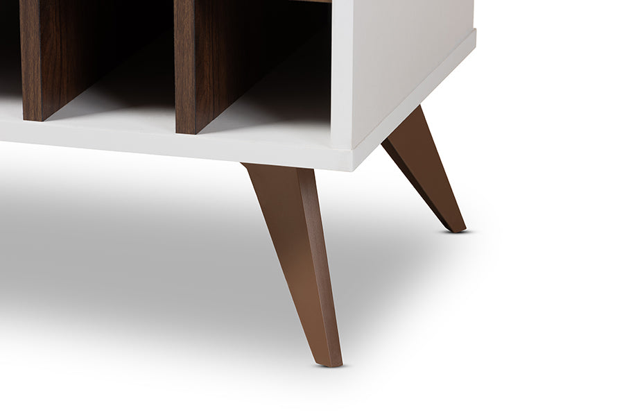 Baxton Studio Pietro Mid-Century Modern White and Brown Finished Wine Cabinet