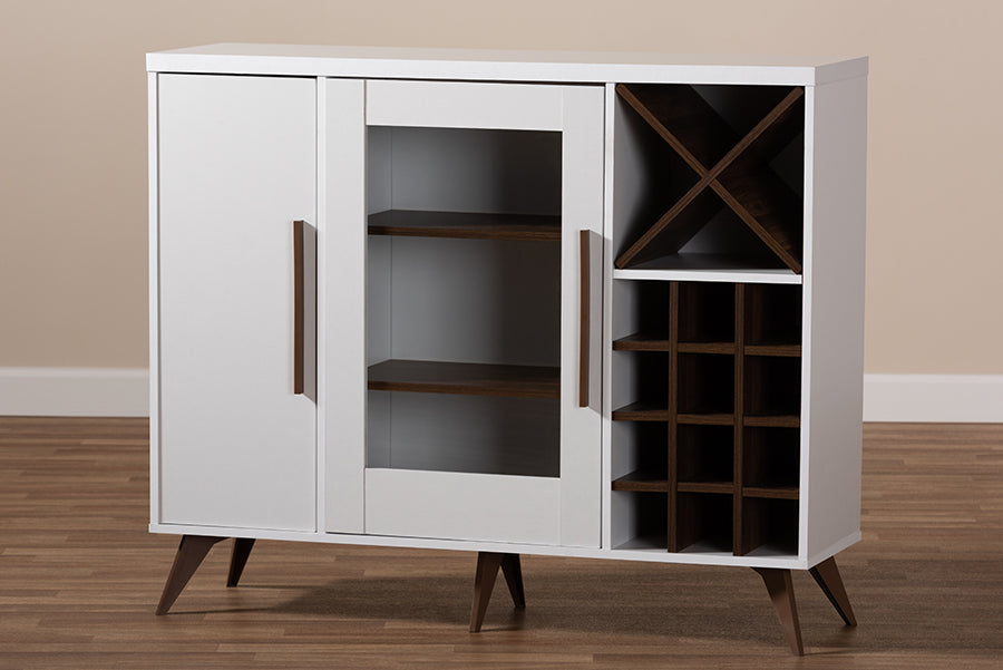 Baxton Studio Pietro Mid-Century Modern White and Brown Finished Wine Cabinet