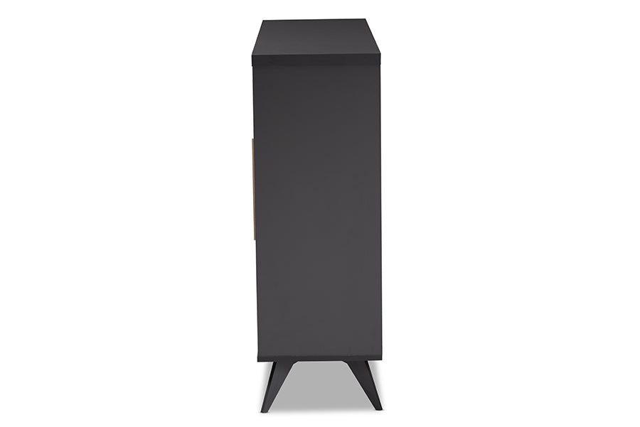 Baxton Studio Pietro Mid-Century Modern Dark Grey and Oak Finished Wine Cabinet