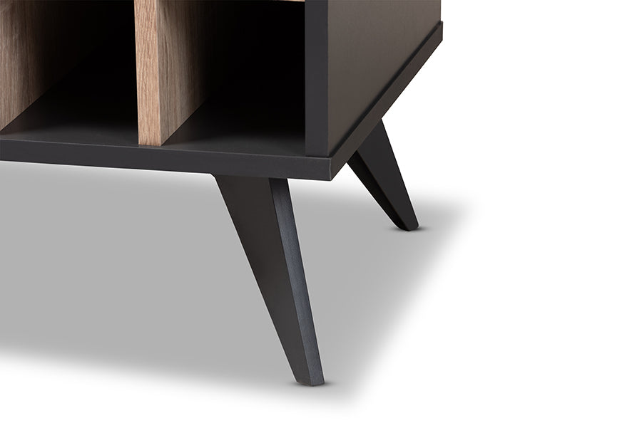Baxton Studio Pietro Mid-Century Modern Dark Grey and Oak Finished Wine Cabinet