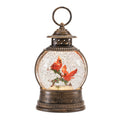 LED Snow Globe Lantern with Cardinal Bird Couple 8.25"H
