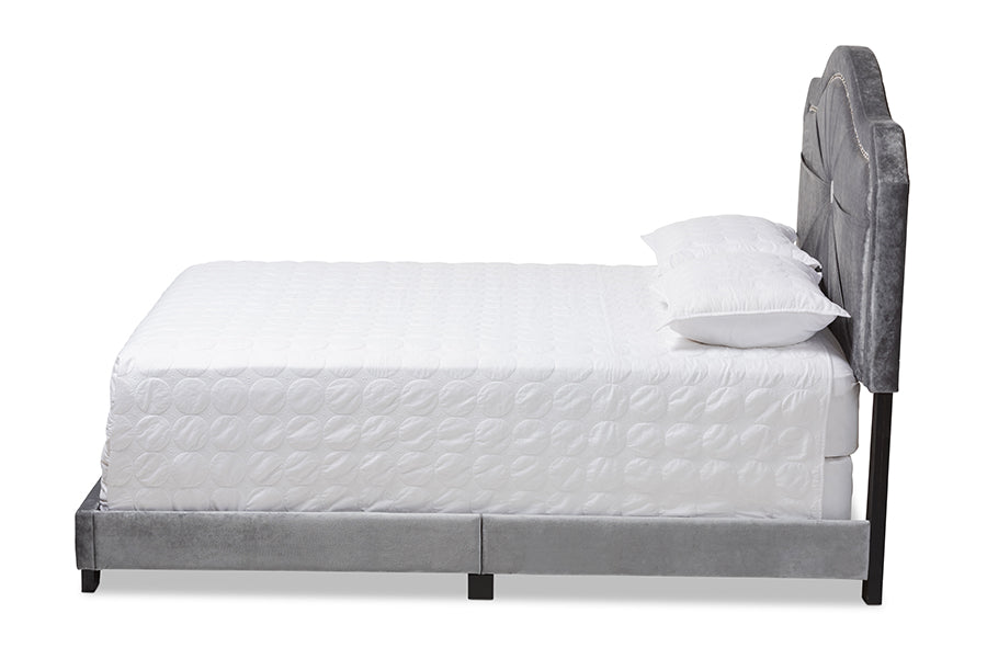Baxton Studio Embla Modern and Contemporary Grey Velvet Fabric Upholstered King Size Bed