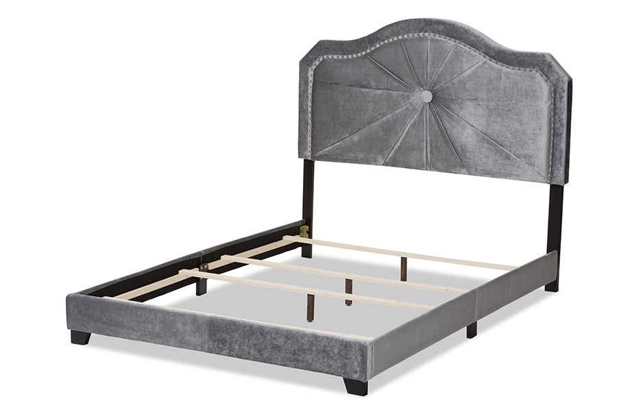 Baxton Studio Embla Modern and Contemporary Grey Velvet Fabric Upholstered King Size Bed