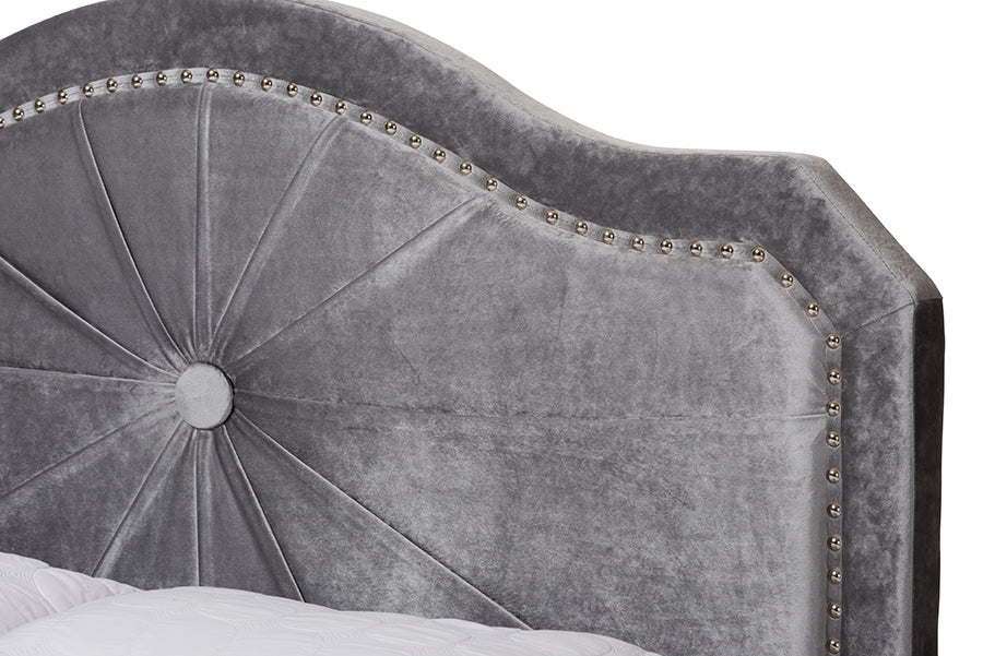 Baxton Studio Embla Modern and Contemporary Grey Velvet Fabric Upholstered King Size Bed