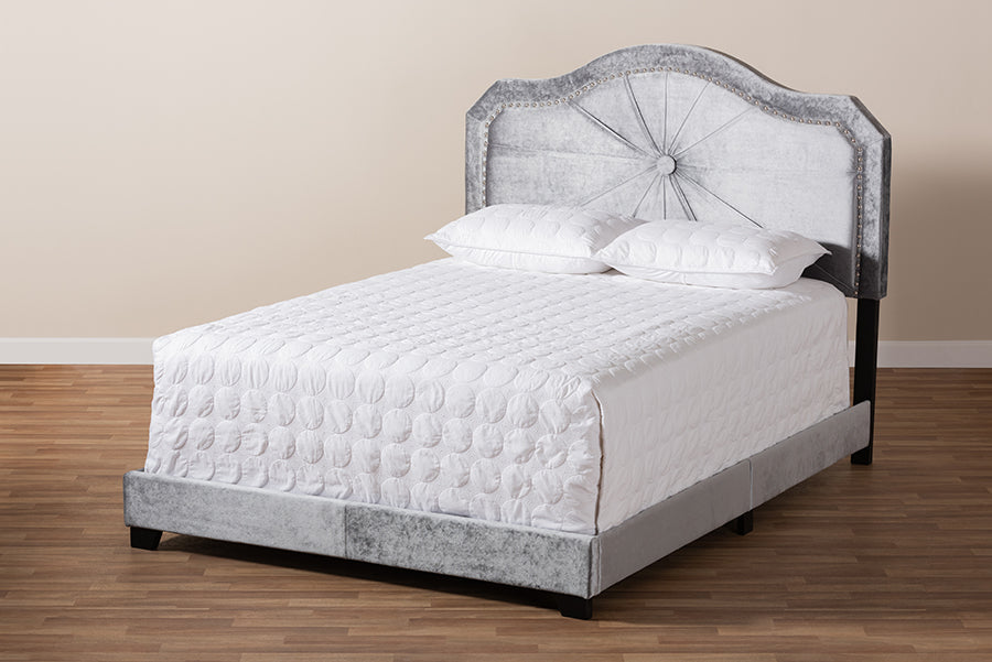 Baxton Studio Embla Modern and Contemporary Grey Velvet Fabric Upholstered King Size Bed