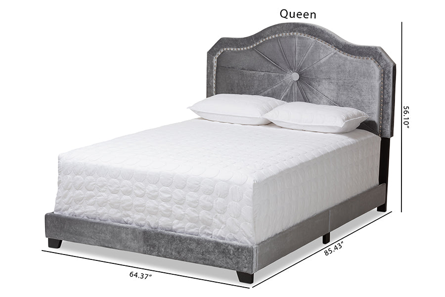 Baxton Studio Embla Modern and Contemporary Grey Velvet Fabric Upholstered King Size Bed
