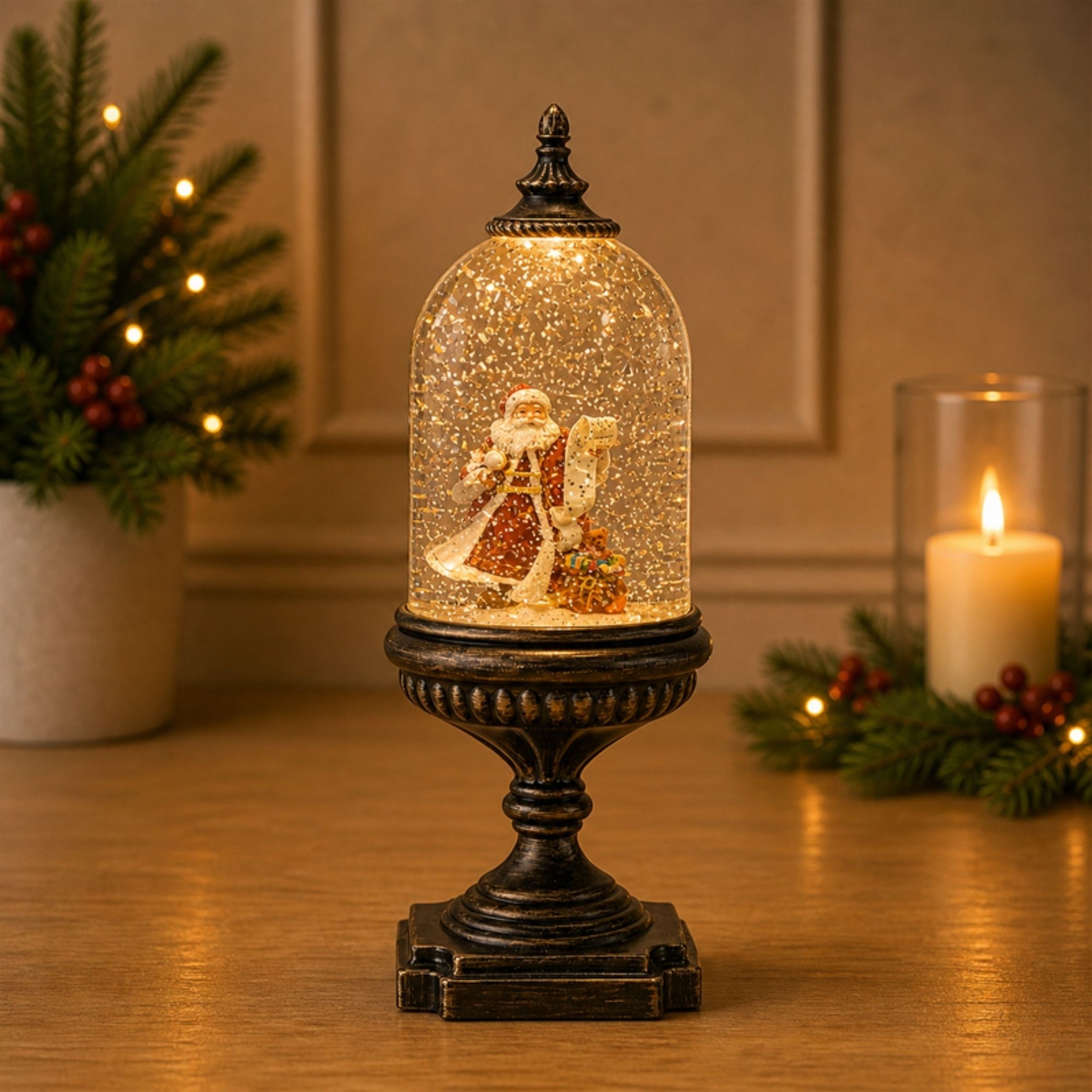 LED Snow Globe with Santa and Toy Bag 12.5"H