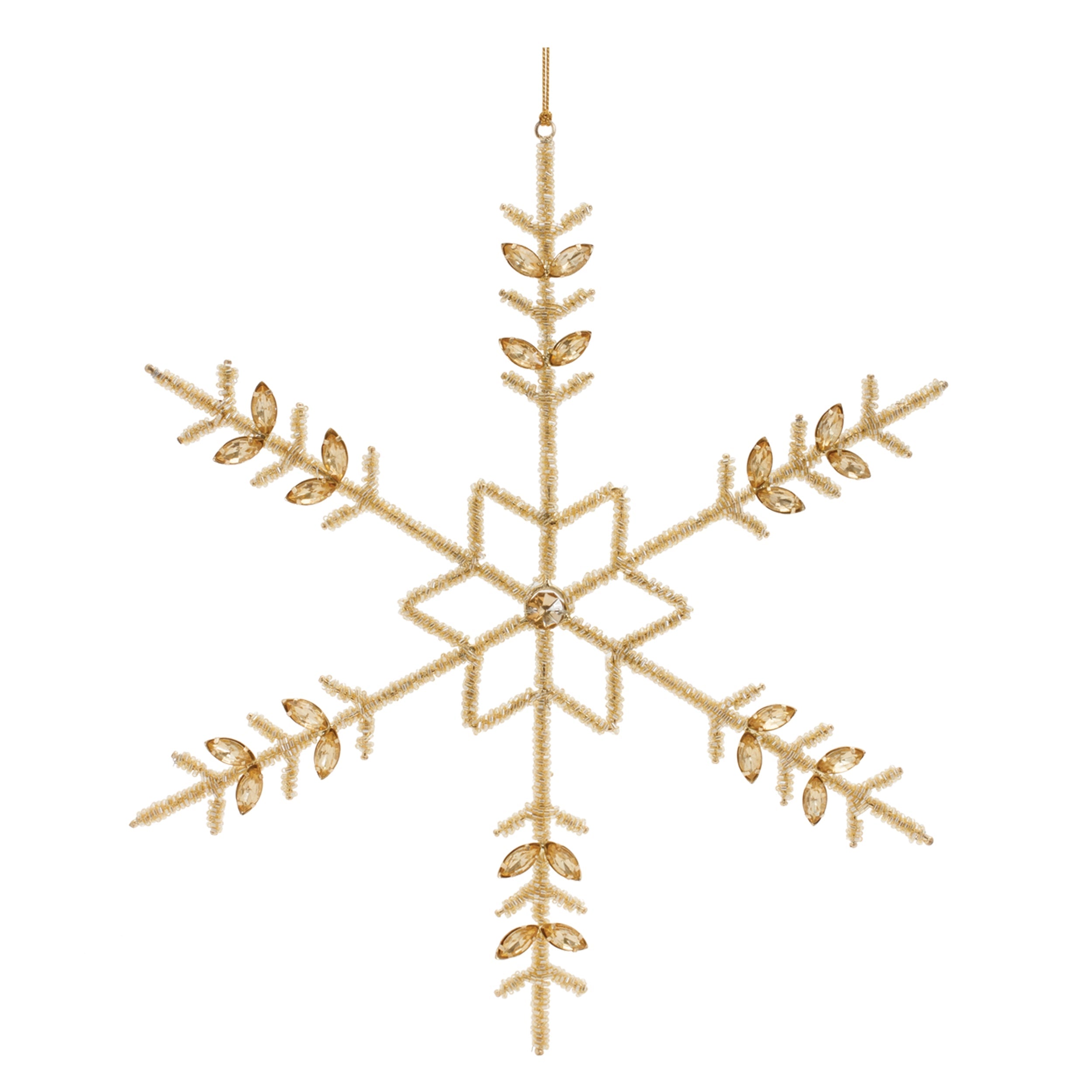 Gold Beaded Metal Snowflake Ornament (Set of 6)