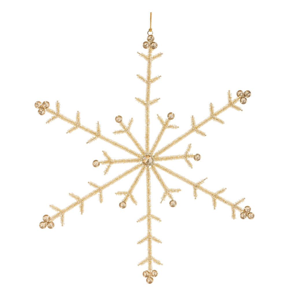 Gold Beaded Metal Snowflake Ornament (Set of 6)