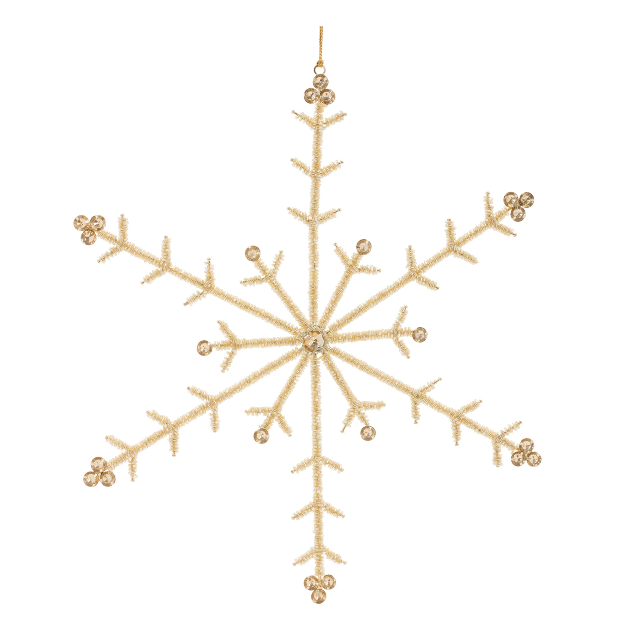 Gold Beaded Metal Snowflake Ornament (Set of 6)