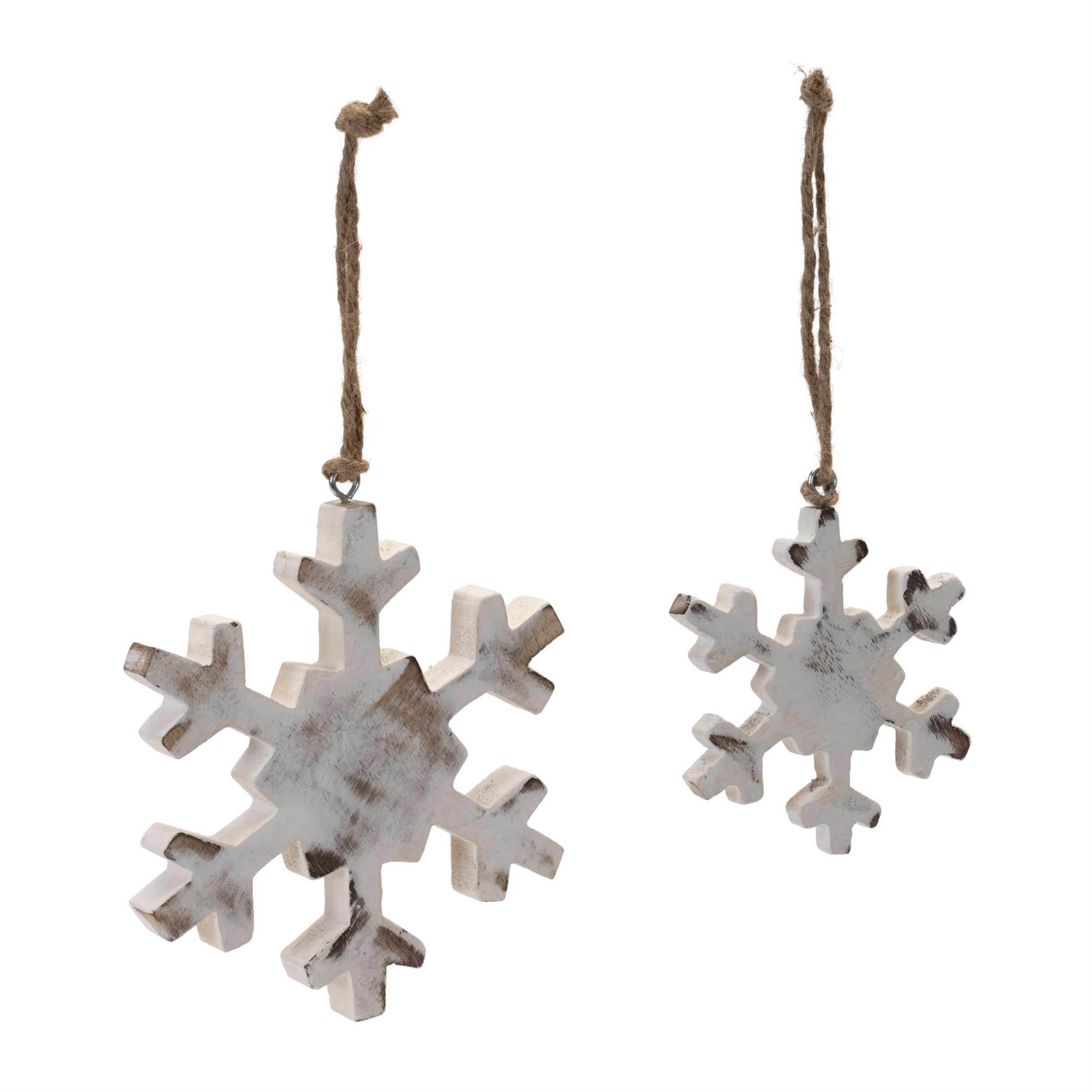 White Washed Wood Snowflake Ornament (Set of 12)