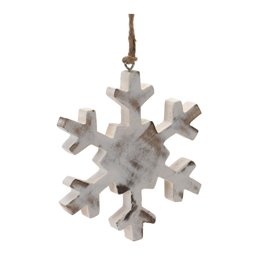 White Washed Wood Snowflake Ornament (Set of 12)