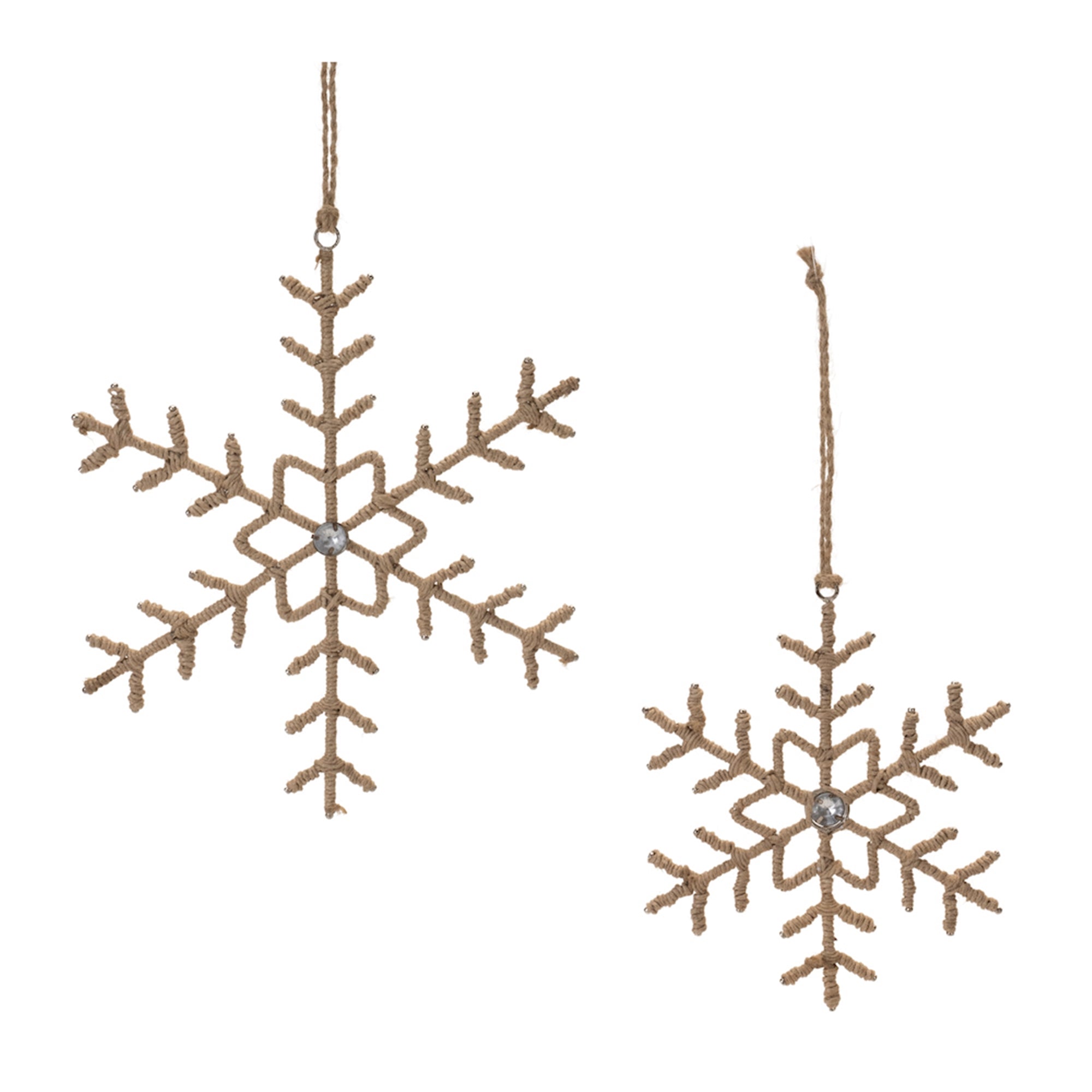Jute Wrapped Metal Snowflake Oranment (Set of 12)