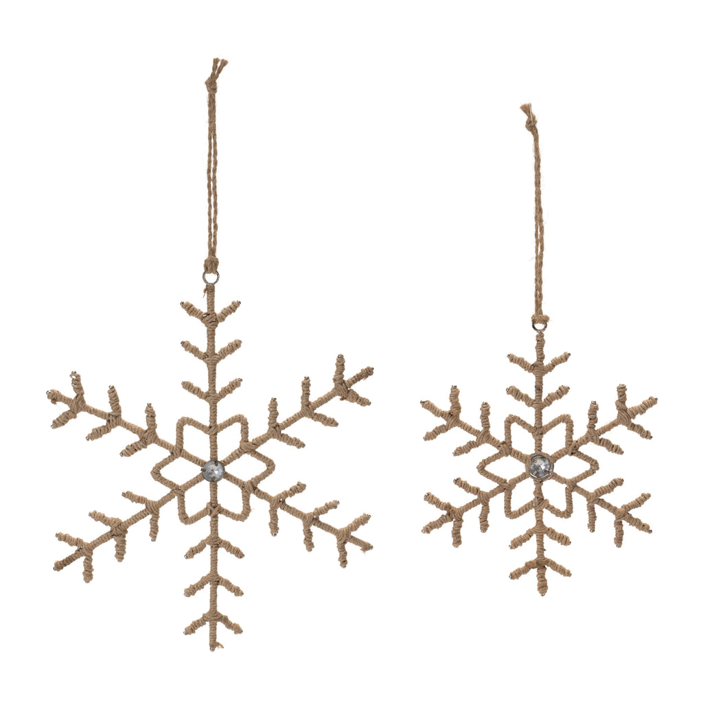 Jute Wrapped Metal Snowflake Oranment (Set of 12)