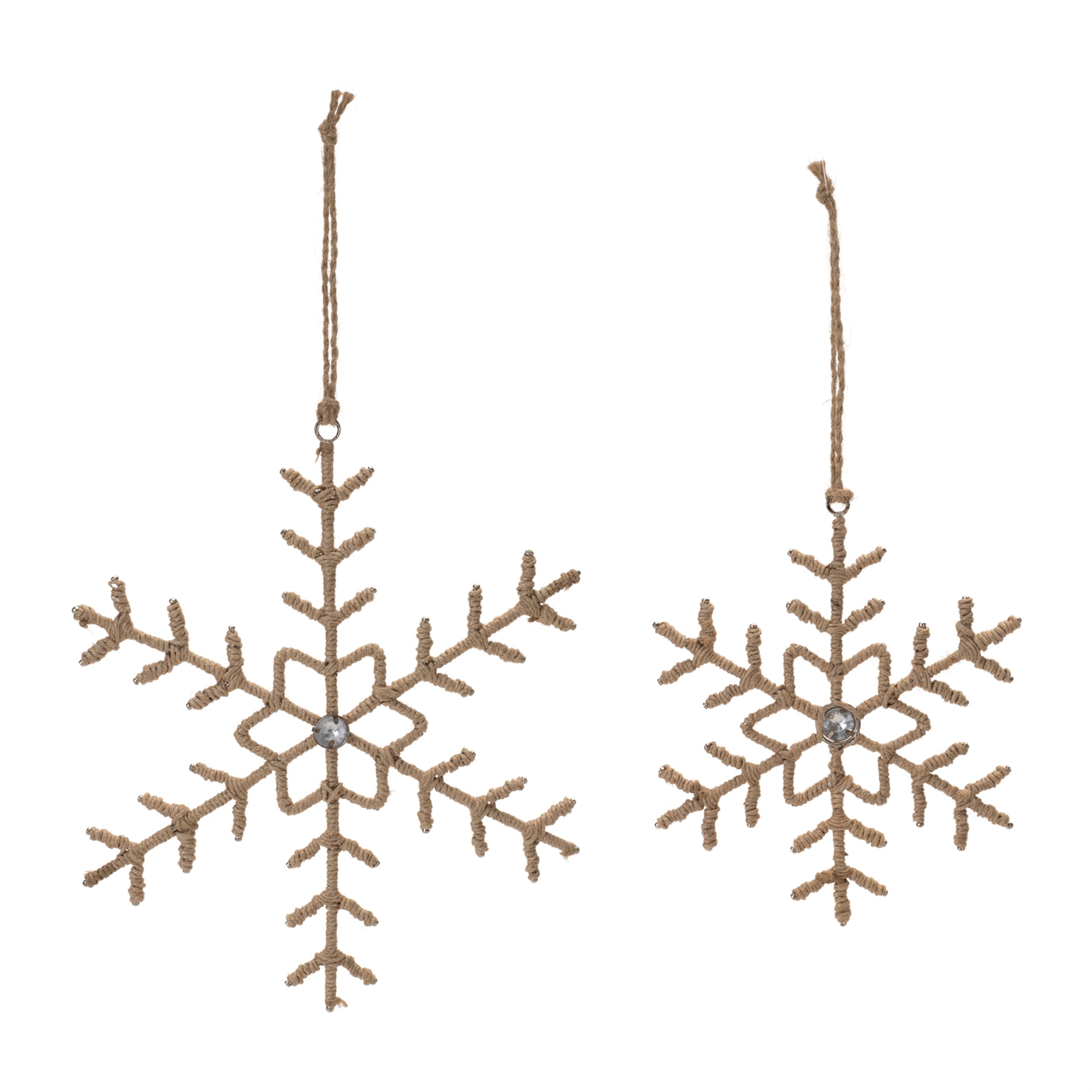 Jute Wrapped Metal Snowflake Oranment (Set of 12)