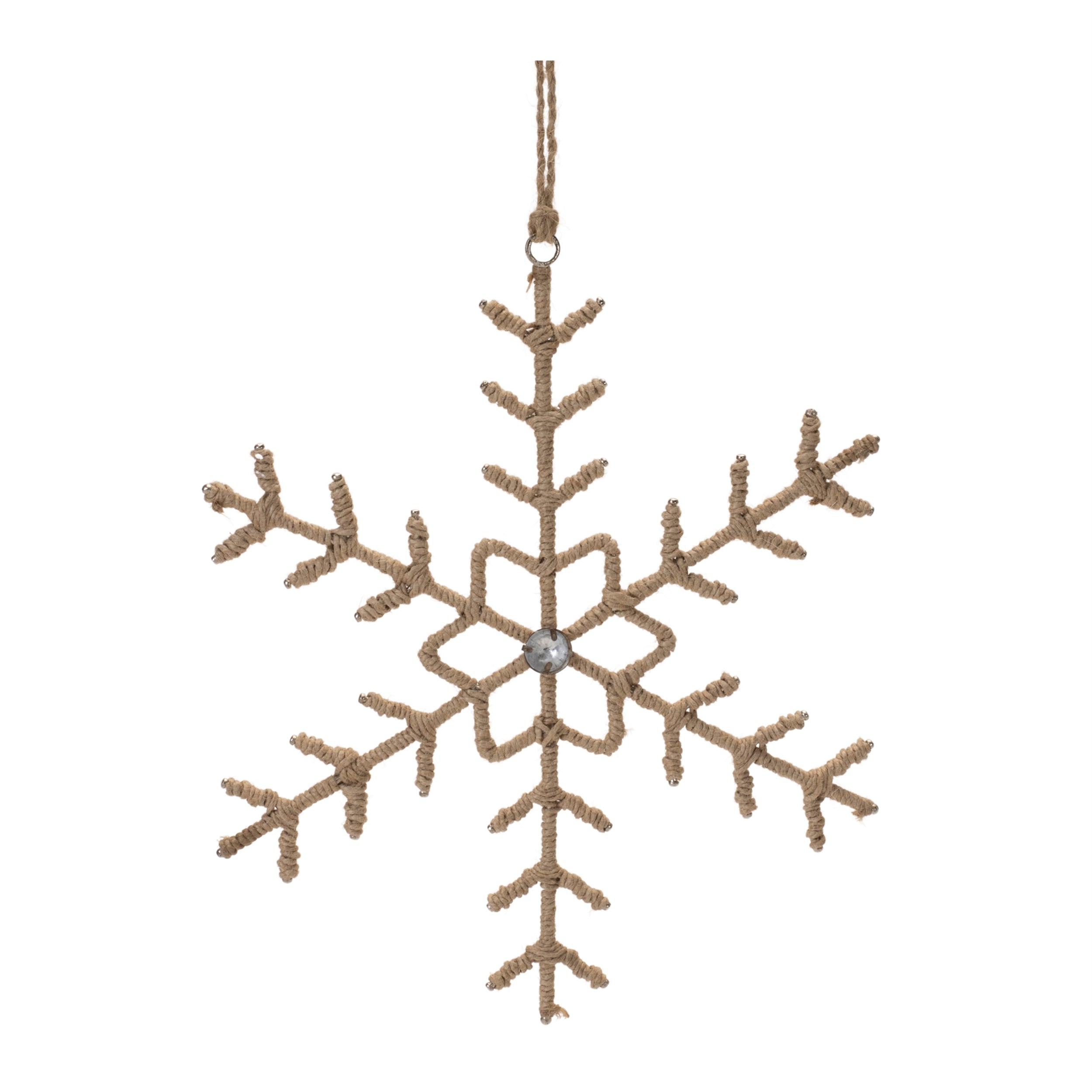 Jute Wrapped Metal Snowflake Oranment (Set of 12)