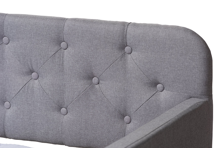 Baxton Studio Camelia Modern and Contemporary Grey Fabric Upholstered Button-Tufted Twin Size Sofa Daybed with Roll-Out Trundle Guest Bed