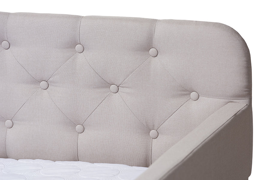 Baxton Studio Camelia Modern and Contemporary Beige Fabric Upholstered Button-Tufted Twin Size Sofa Daybed with Roll-Out Trundle Guest Bed