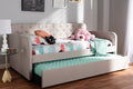 Baxton Studio Camelia Modern and Contemporary Beige Fabric Upholstered Button-Tufted Twin Size Sofa Daybed with Roll-Out Trundle Guest Bed