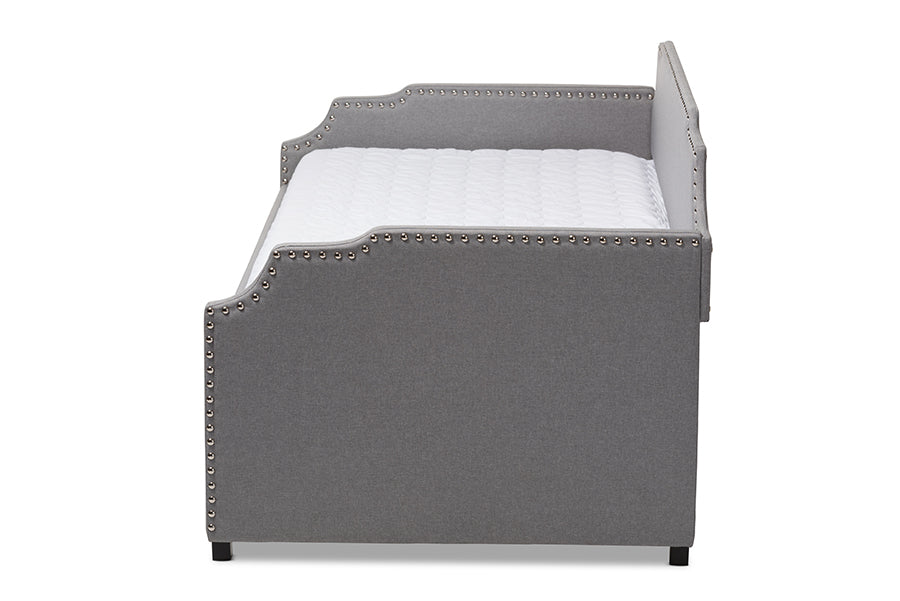 Baxton Studio Ally Modern and Contemporary Grey Fabric Upholstered Twin Size Sofa Daybed with Roll Out Trundle Guest Bed