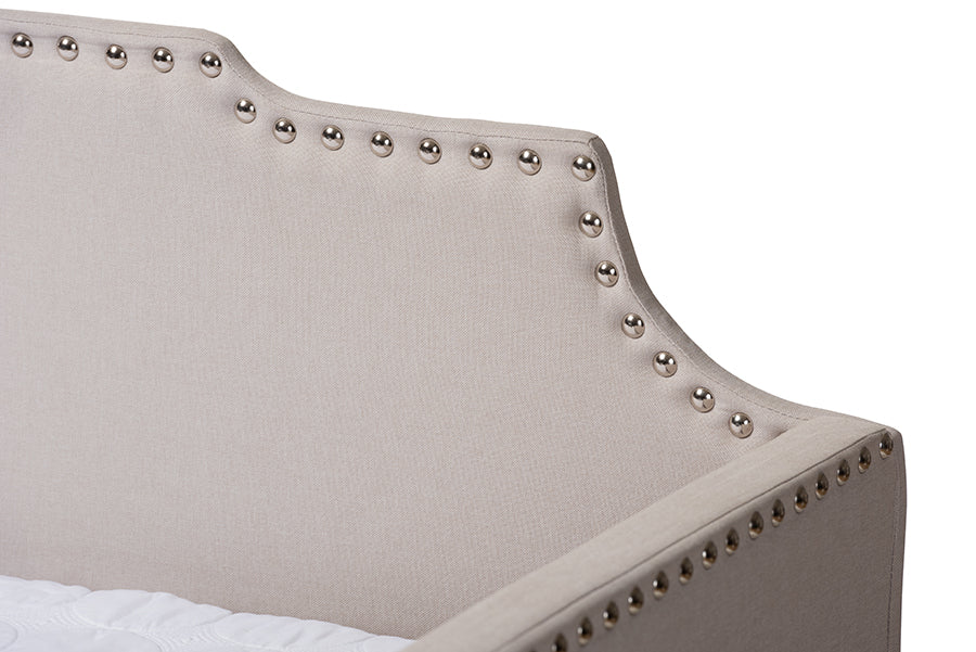 Baxton Studio Ally Modern and Contemporary Beige Fabric Upholstered Twin Size Sofa Daybed with Roll Out Trundle Guest Bed