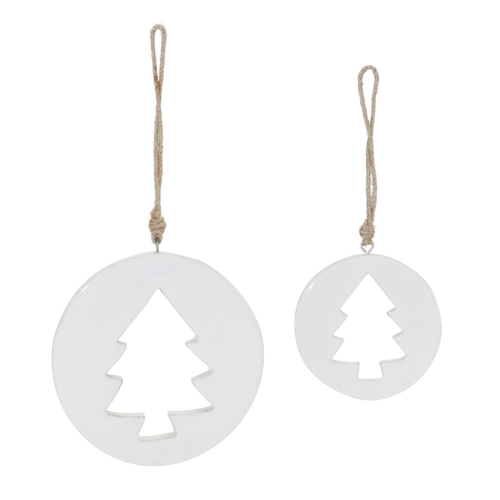 White Wood Pine Tree Cut-Out Ornament (Set of 12)