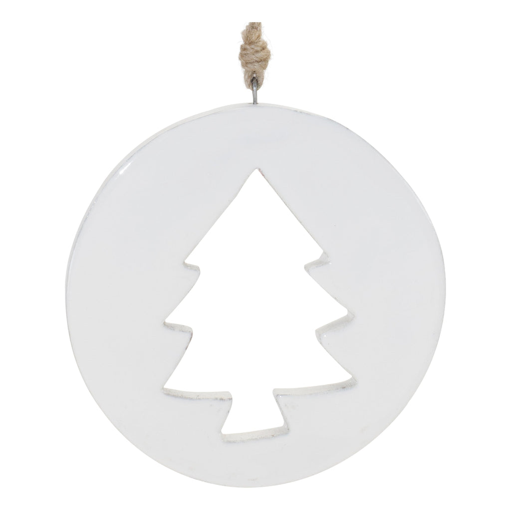 White Wood Pine Tree Cut-Out Ornament (Set of 12)