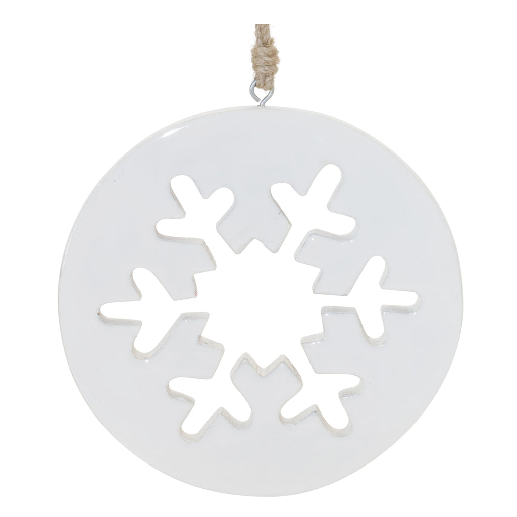 White Wood Snowflake Cut-Out Ornament (Set of 12)