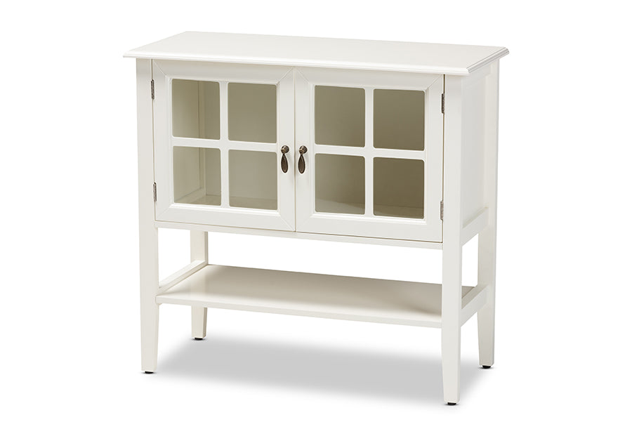 Baxton Studio Chauncey Classic and Traditional White Finished Wood and Glass 2-Door Kitchen Storage Cabinet