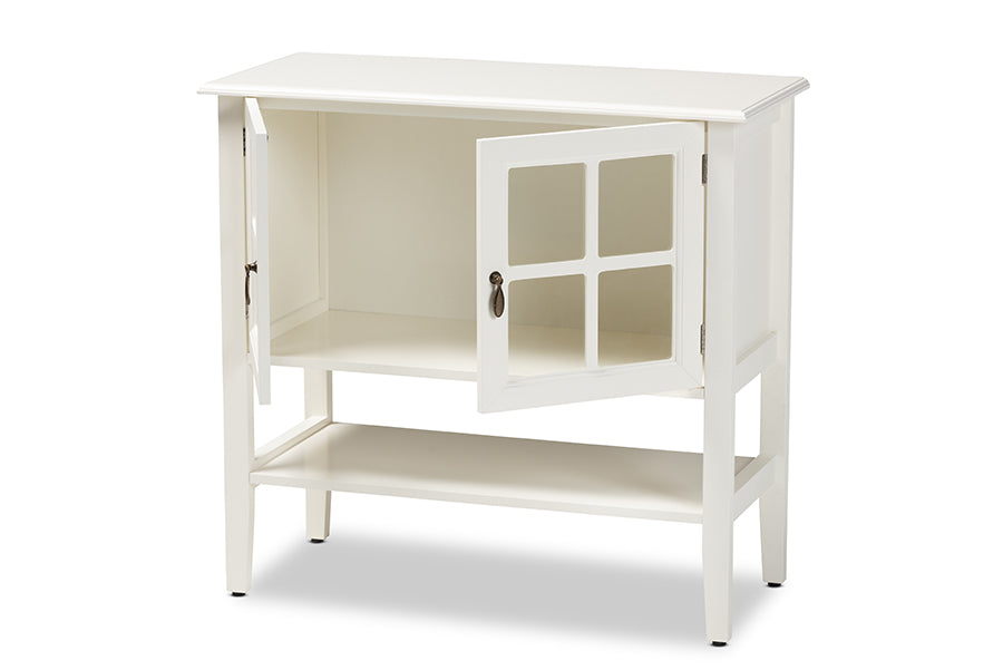 Baxton Studio Chauncey Classic and Traditional White Finished Wood and Glass 2-Door Kitchen Storage Cabinet