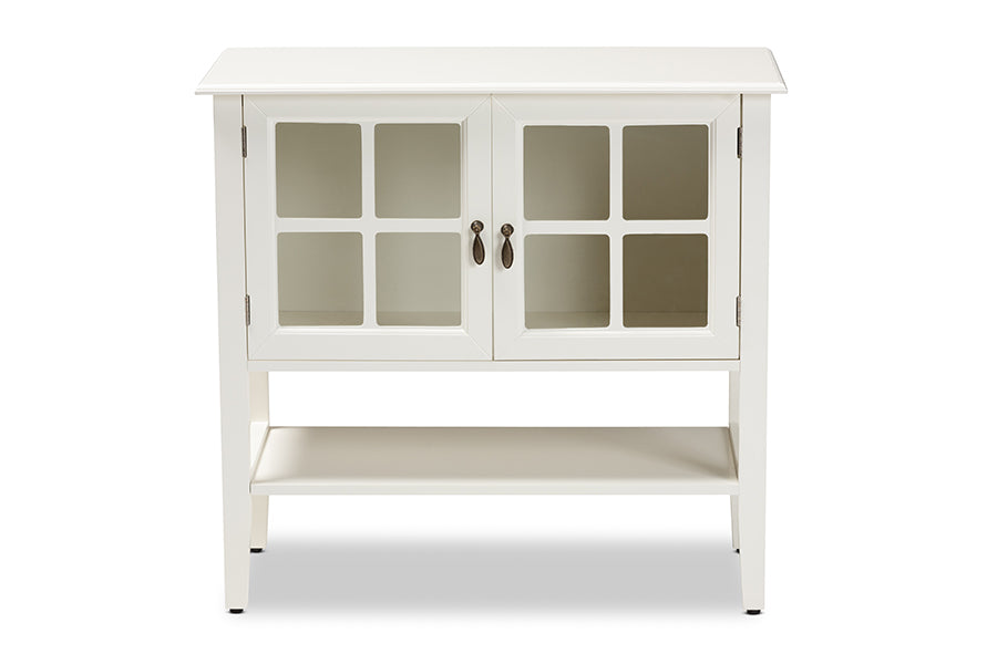 Baxton Studio Chauncey Classic and Traditional White Finished Wood and Glass 2-Door Kitchen Storage Cabinet