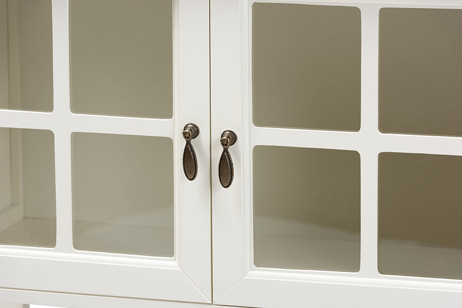 Baxton Studio Chauncey Classic and Traditional White Finished Wood and Glass 2-Door Kitchen Storage Cabinet