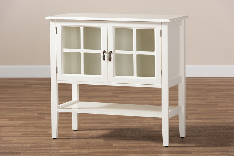 Baxton Studio Chauncey Classic and Traditional White Finished Wood and Glass 2-Door Kitchen Storage Cabinet