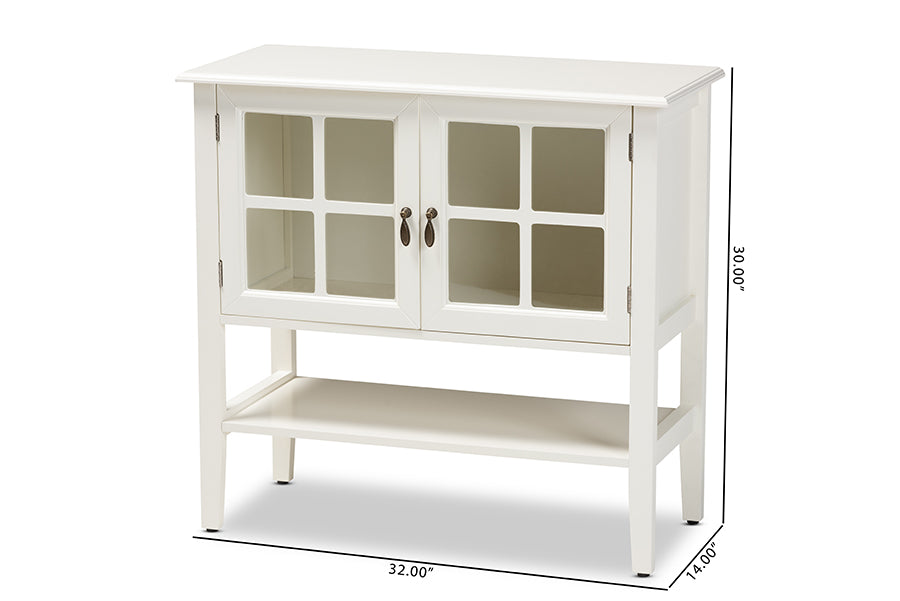 Baxton Studio Chauncey Classic and Traditional White Finished Wood and Glass 2-Door Kitchen Storage Cabinet