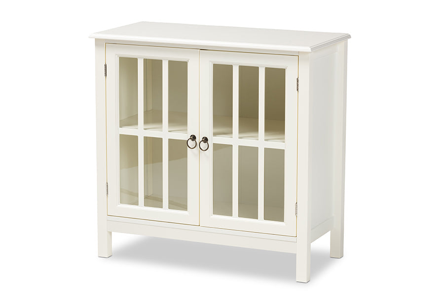 Baxton Studio Kendall Classic and Traditional White Finished Wood and Glass Kitchen Storage Cabinet